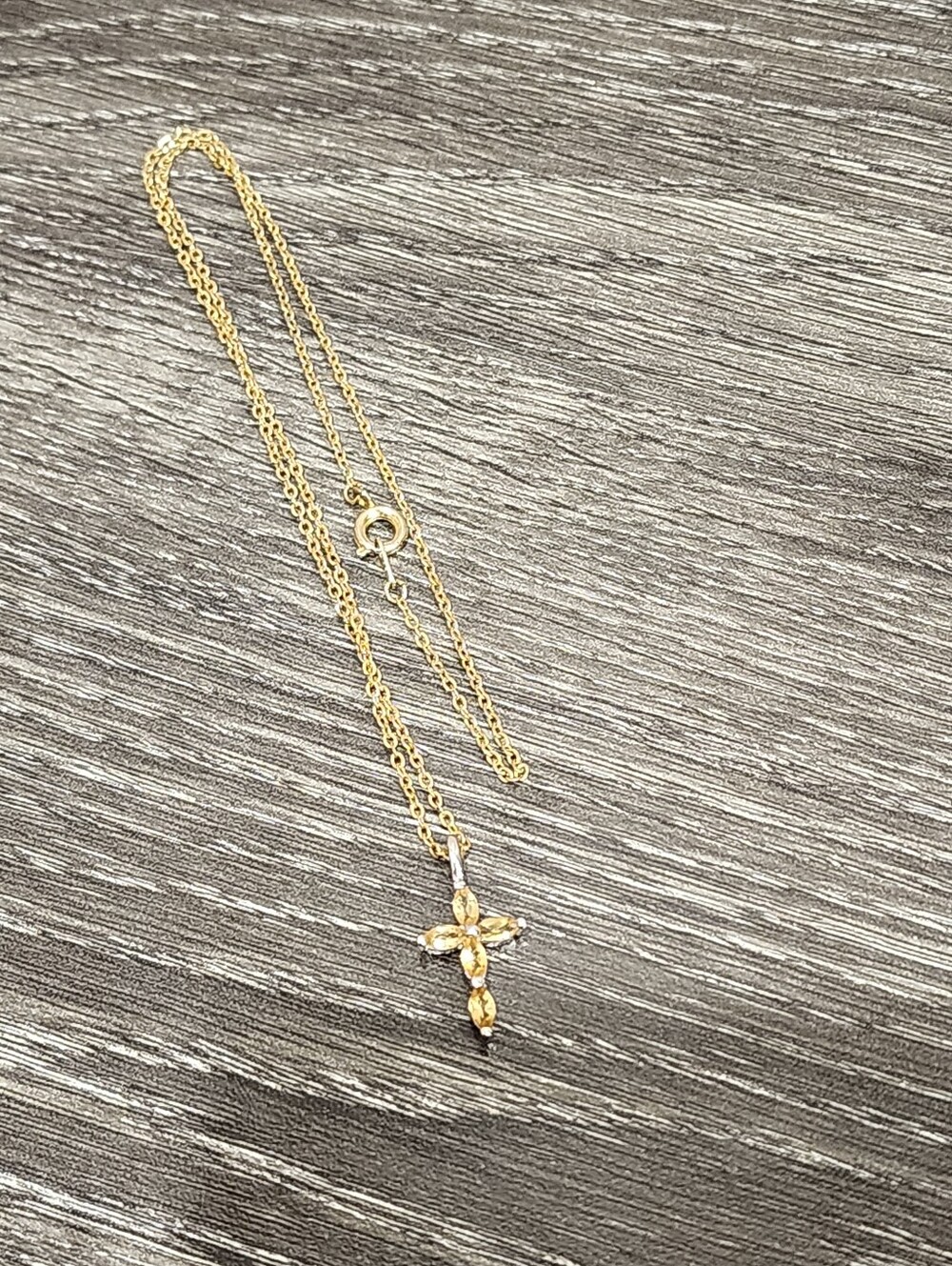 Sterling Silver Mini Yellow Gemstone Cross Pendant Chain Necklace